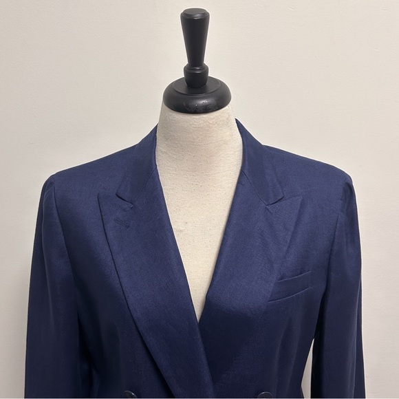 Lauren Ralph Lauren True Navy Blue Linen Double Breasted Provence Blazer 10 NWT - Picture 2 of 13